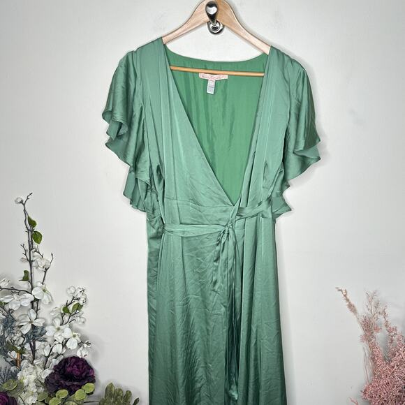 MODCLOTH x HUTCH Satin Wrap Dress Basil Green Sz 1X {OO30} - Picture 2 of 7